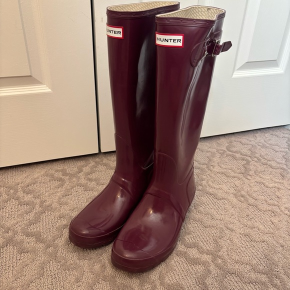 Hunter Women's Original Tall Gloss Rain Boots Adjustable Rumbling Red size 10 - Picture 4 of 14